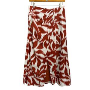 Banana Republic Linen Blend Abstract Print Tulip Midi Skirt Orange Size 4 627686